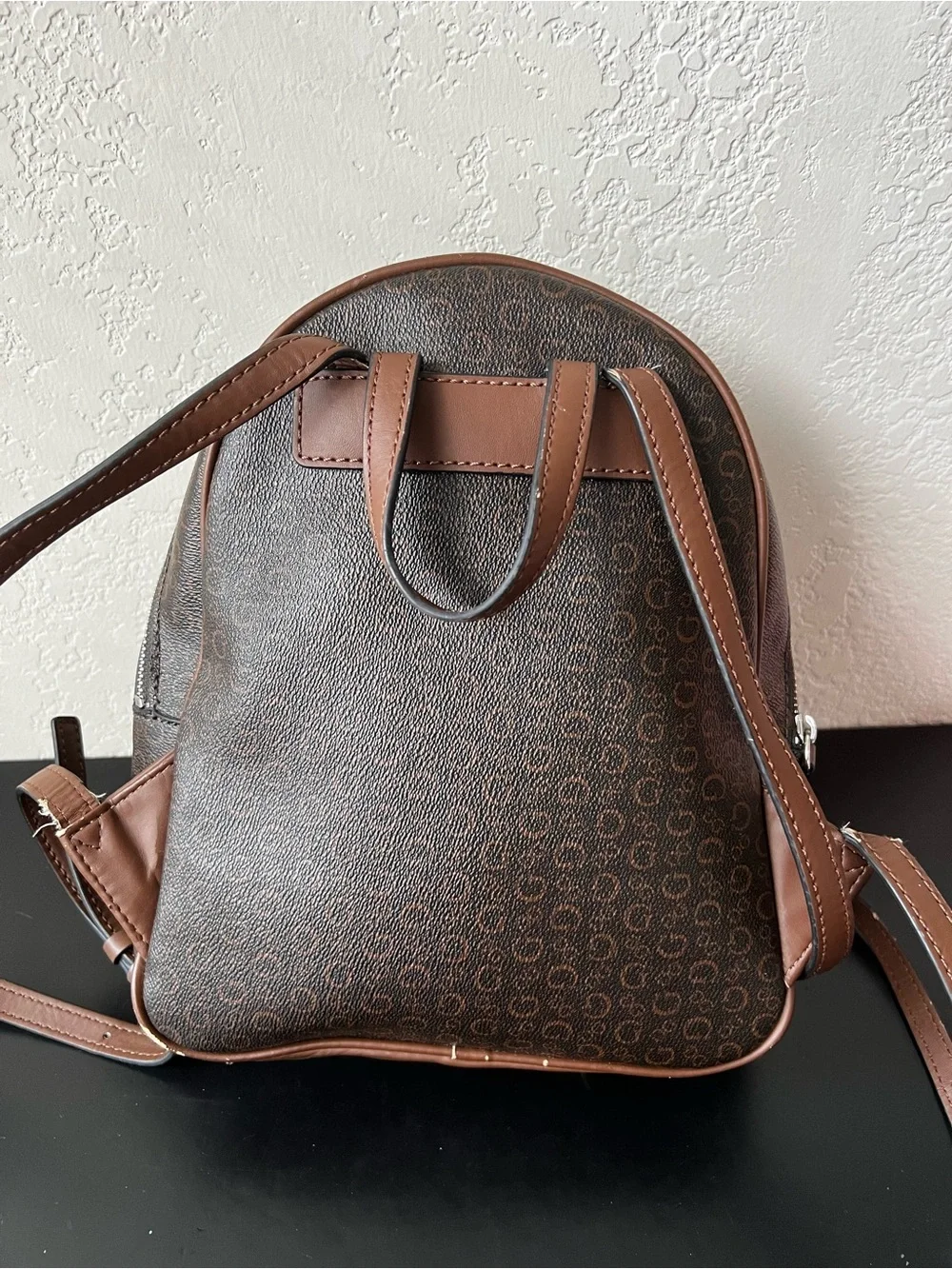 GUESS Two-Tone Logo Mini Backpack in Dark Brown and Tan